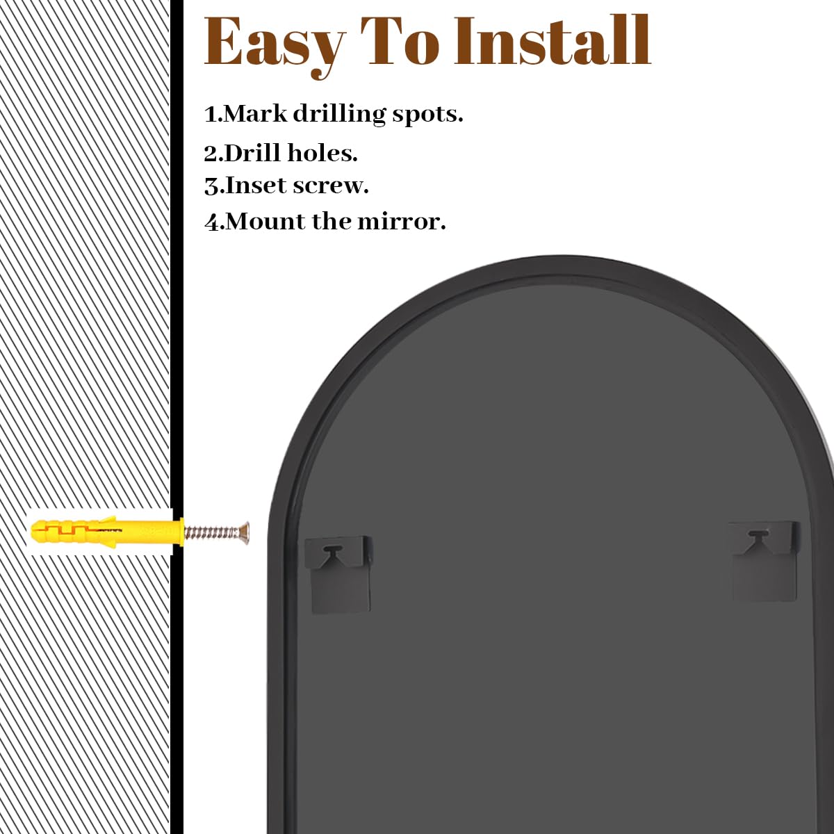 VooBang Arched Wall Mirror, 31 x 32 inch Arch Bathroom Mirror, Wall Mounted Vanity Mirror with Arch Metal Frame, Modern Bathroom Vanity Mirror for Bedroom, Living Room, Hanging or Leaning, Black VooBang