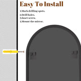 VooBang Arched Wall Mirror, 31 x 32 inch Arch Bathroom Mirror, Wall Mounted Vanity Mirror with Arch Metal Frame, Modern Bathroom Vanity Mirror for Bedroom, Living Room, Hanging or Leaning, Black VooBang