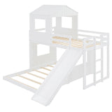 Harper & Bright Designs House Bunk Beds Twin Over Full Size, Wood Bunk Beds with Roof and Window (White, Twin Over Full (with Slide)) Harper & Bright Designs