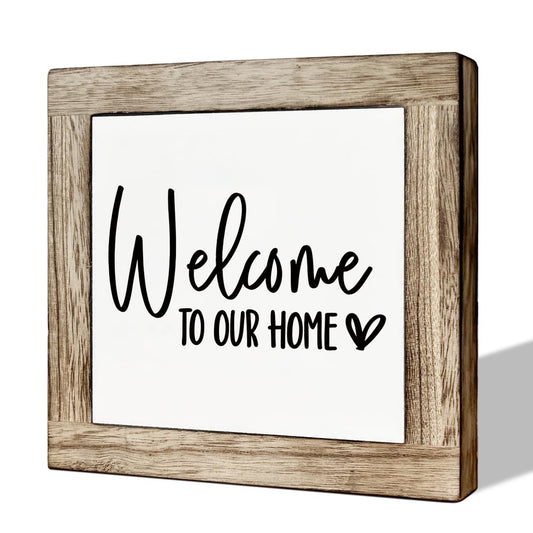 Welcome Sign, Wooden Box Signs for Home Decor, Freestanding Welcome Decor Sign, Farmhouse Decor for Entryway, Front Door Decor, Porch Decor, Housewarming Tabletop Decor, Welcome To Our Home - WoodArtSupply