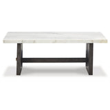 Signature Design by Ashley Burkhaus Traditional Rectangular Coffee Table with Marble Tabletop, Dark Brown & White Signature Design by Ashley