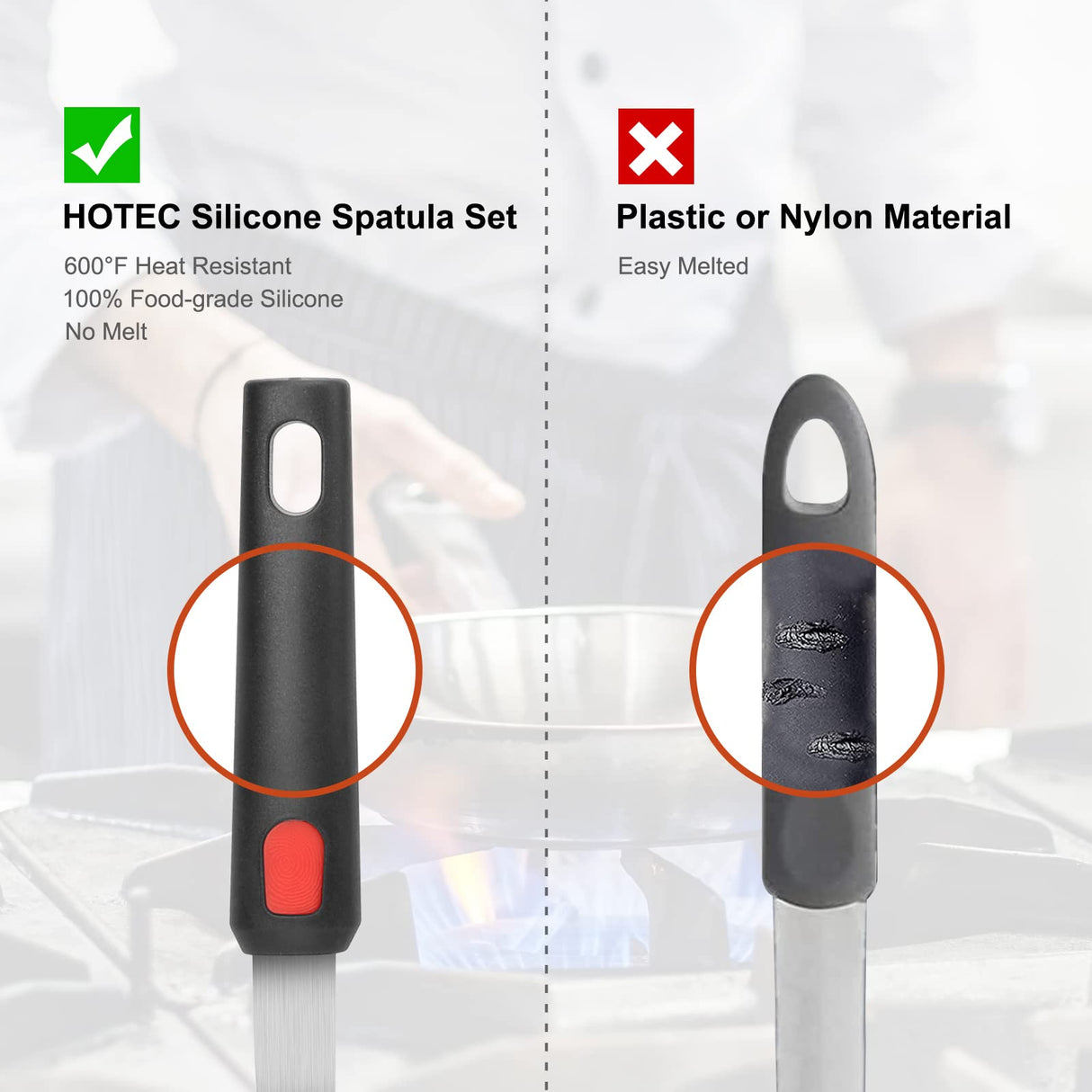 Hotec Silicone Spatula Turner for Nonstick Cookware, Cooking Spatula 600°F Heat Resistant Large Flexible Rubber Spatula Set of 3, Kitchen Utensils for Flipping Eggs, Burgers, Pancakes, Crepes HOTEC