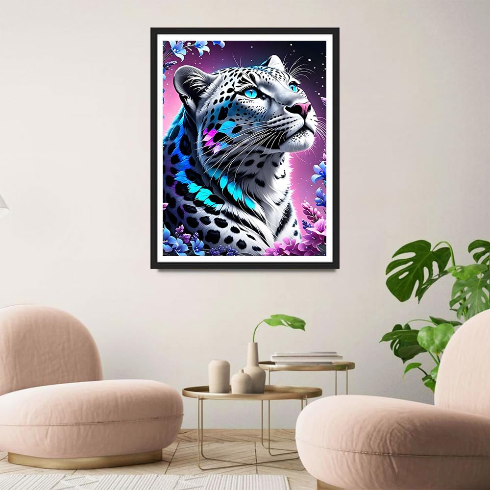 QINRUBB DIY Fantasy Leopard Diamond Painting Kits, Full Drill Flowers Diamond Art Painting Kits for Adults Beginners, DIY 5D Leopard Painting by Numbers Diamond Art Kits for Home Decor 12x16 inch QINRUBB
