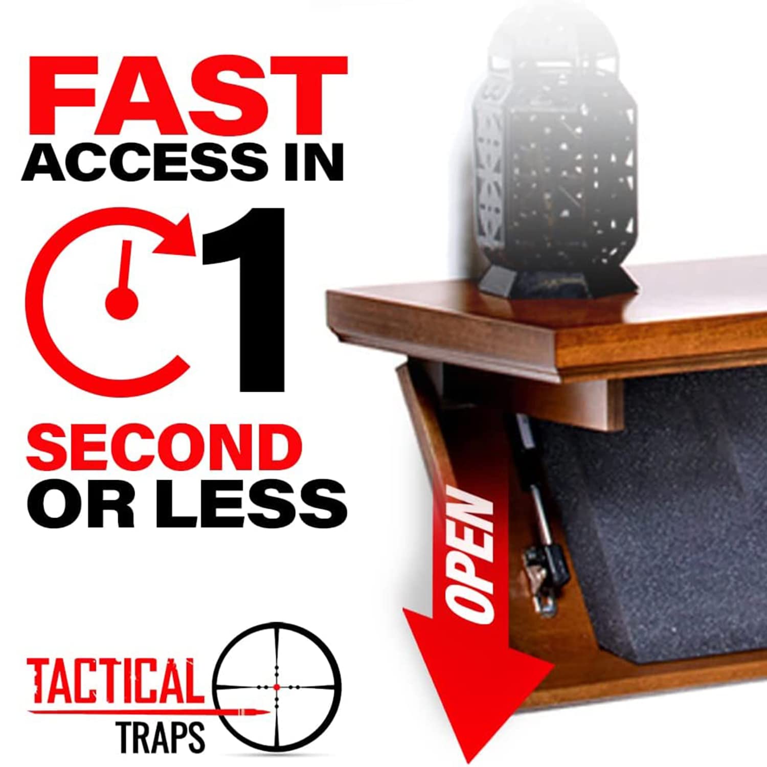 Tactical Traps Patriot 35C Premium Gun Storage Compact Shelf - USA Made Gun Safe with Premium Edition RFID Lock Door - Furniture - 22 ½” X 10 ¼” X 4" - Gun Storage Wall Decor - Dark Walnut - WoodArtSupply