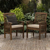 Walker Edison Maui Modern 6 Piece Solid Acacia Wood Slatted Outdoor Dining Set, Set of 6, Dark Brown Walker Edison