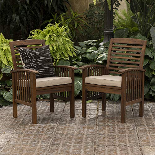 Walker Edison Maui Modern 6 Piece Solid Acacia Wood Slatted Outdoor Dining Set, Set of 6, Dark Brown - WoodArtSupply