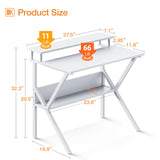ODK Small Computer Desk, 27.5 inch Desk for Small Spaces with Storage, Compact Table with Monitor & Storage Shelves for Home Office, Modern Style Laptop Desk, Pure White ODK