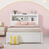 Harper & Bright Designs Full Size Bed with Bookcase Headboard, Wooden Full Size Platform Bed with Trundle and Storage Drawers,Full Storage Bed with USB Ports Outlets for Kids Girls Boys, White Harper & Bright Designs