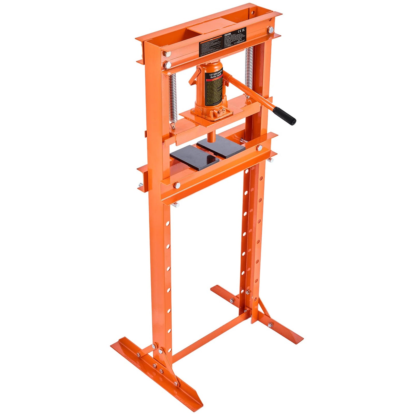 VEVOR Hydraulic 12 Ton H-Frame Garage Floor Adjustable Shop Press with Plates, 12T, Orange - WoodArtSupply