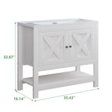 4ever2buy Farmhouse Bathroom Vanity with Sink, 35 Inch Bathroom Vanity Cabinet, Freestanding Vanity, 2 Doors and Open Shelf, Bathroom Cabinet with Ceramic Sink, White 4ever2buy