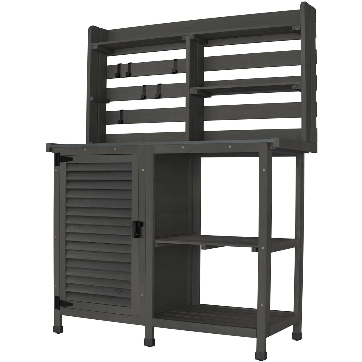 GDLF Potting Bench Table Large Garden Outdoor Work Bench Metal Tabletop Workstation with Storage Cabinet Shelf Dark Grey GDLF