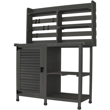 GDLF Potting Bench Table Large Garden Outdoor Work Bench Metal Tabletop Workstation with Storage Cabinet Shelf Dark Grey GDLF