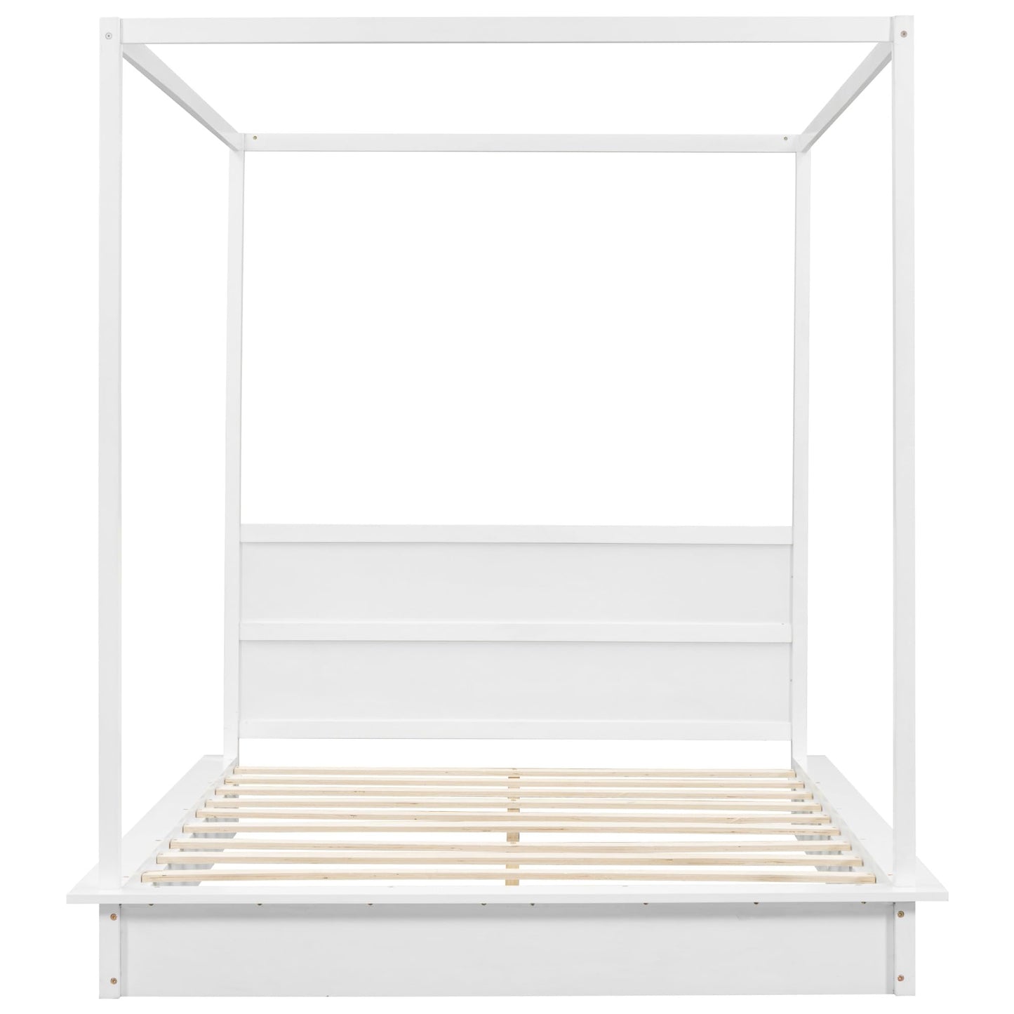 Modern Queen Size LED Canopy Bed in White with Easy Assembly and No Box Spring Needed - WoodArtSupply