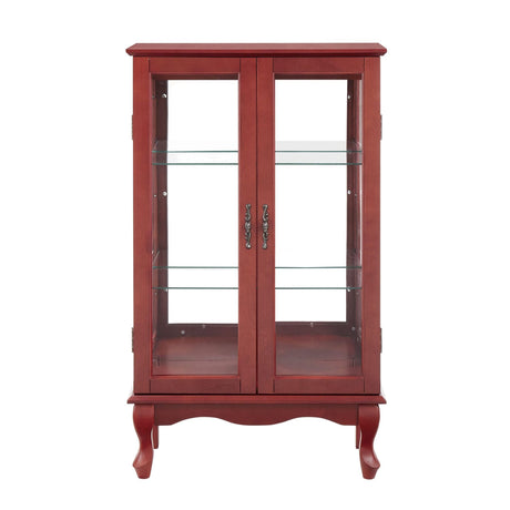 CKEASEAN Curio Cabinet with Tempered Glass Doors, Corner Display Cabinet with Lights,China Storage Cabinet with Mirrored Back Panel and Adjustable Shelves for Bedroom, Living Room (Cherry) CKEASEAN