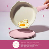 Paris Hilton Ceramic Nonstick Cookware Set, Cast Aluminum with Dual Layer Nonstick Coating, Gold Heart Knobs, Stay-Cool Handles, Made without PFAS, PFOA, PFOS & PTFE, Dishwasher Safe, 10-Piece, Pink Paris Hilton
