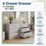 Modern 6-Drawer Dresser with Spacious Storage,Sturdy Wood Frame, and Large Capacity Drawers, Dressers for Bedroom, Home Organization Storage for Living Room or Hallway, Grey Techni Home