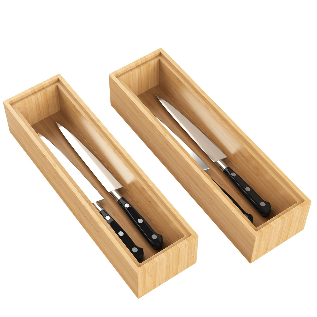 Bamboo Drawer Organizer, 2PCS Stackable Storage Boxes for Utensil Organizer, Wood Tray for kitchen, Bathroom and Bedroom 12" x 3" x 2" Timboops Home