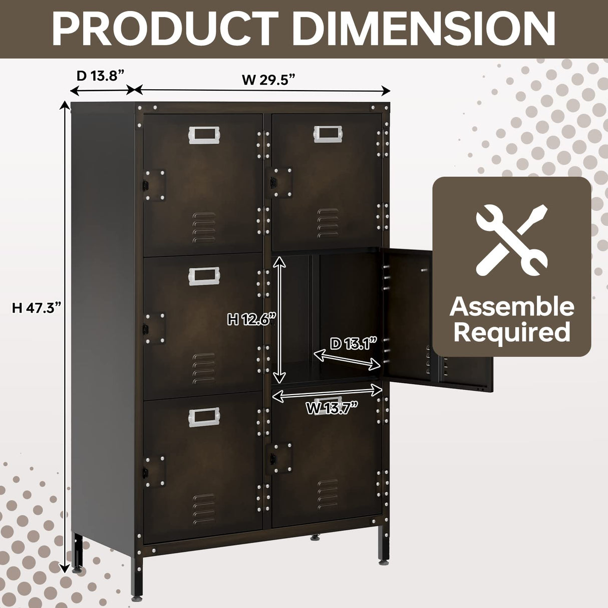 MIIIKO Metal Storage Locker, Industrial Storage Cabinet with Doors and Shelves, Stylish and Sturdy 6 Compartment with Lockable Doors, for Home Office, School, Club and Hallway MIIIKO