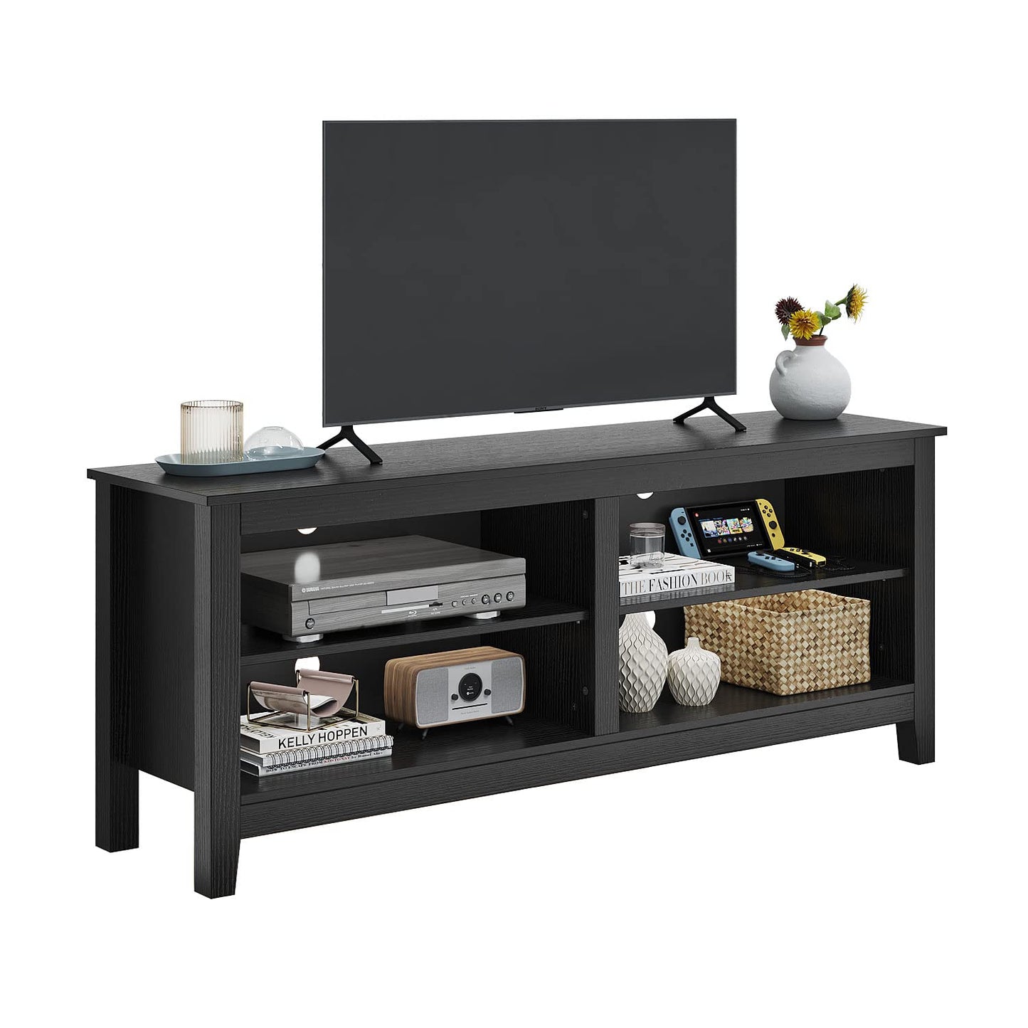 Panana TV Stand, Classic 4 Cubby TV Stand for 60 inch TV, Entertainment Center Media Television Stand for Living Room Bedroom (Black, 55 inch)