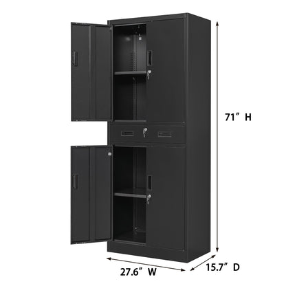 CMY Metal Storage Cabinet, 71" H x 28" W x 16" D Locking Storage Cabinet with Adjustable Shelves and One Drawer, Steel Storage Cabinet for Office, Garage, Home, School, Utility Room(Black) - WoodArtSupply