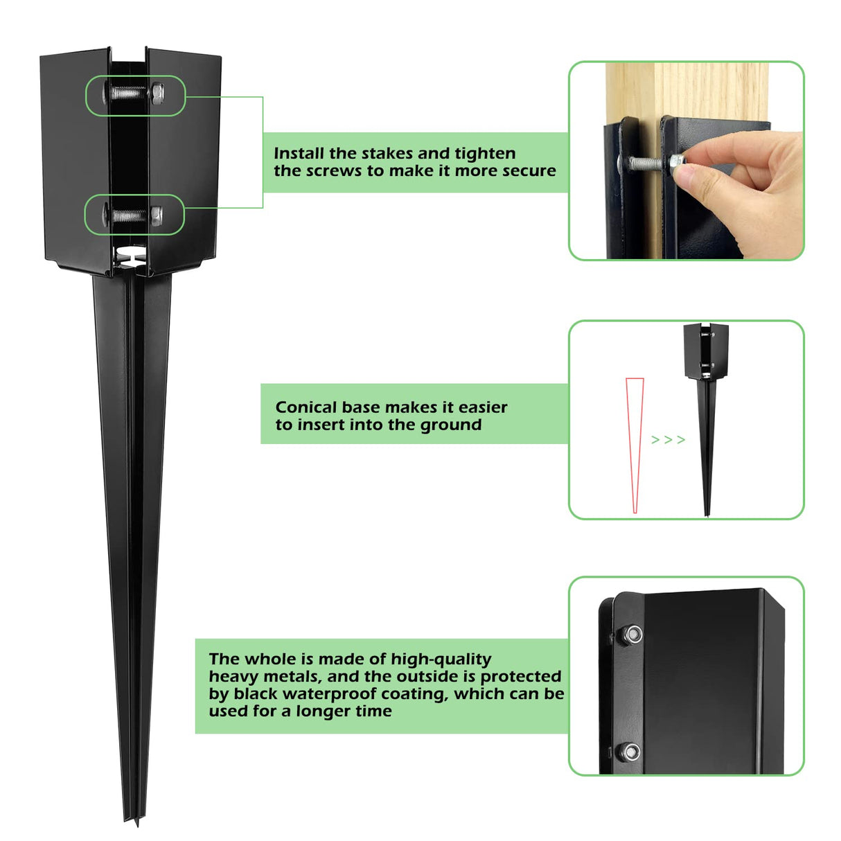 XYADX Fence Post Anchor Ground Spike Heavy Duty Black Powder Coated Fence Stakes Post Base for Mailbox, 24 x 4 x 4 Inches Outer Diameter (Inner Diameter 3.6 x3.6 Inches), Pack of 4 XYADX