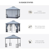 Outsunny 11' x 13' Patio Gazebo, Double Roof Outdoor Gazebo Canopy Shelter with Netting & Curtains, Steel Corner Columns for Garden, Lawn, Backyard and Deck, Gray Outsunny