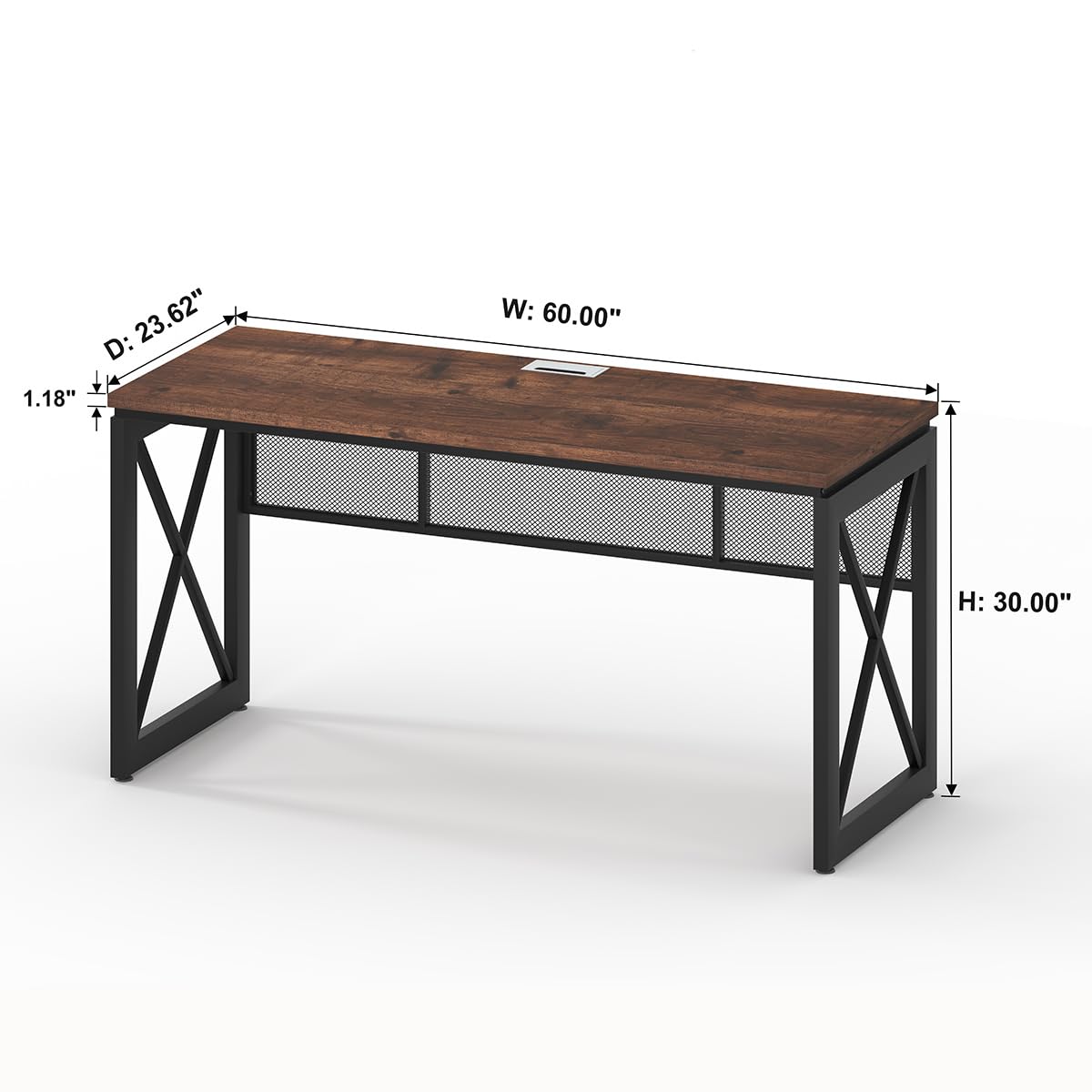 BON AUGURE 60 Inch Computer Desk for Home Office, Industrial Metal Wood Desk, Farmhouse Large Writing Desk, Modern Sturdy Gaming Desk (Rustic Oak) BON AUGURE