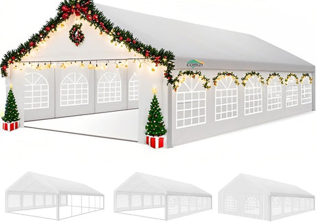 COBIZI 20x40FT Party Tent Heavy Duty Outdoor White Gazebo Event Shelter Wedding Canopy Tent for Parties Carport BBQ with Removable Sidewall Windows, Powder Coating (Better Than Galvanized) COBIZI