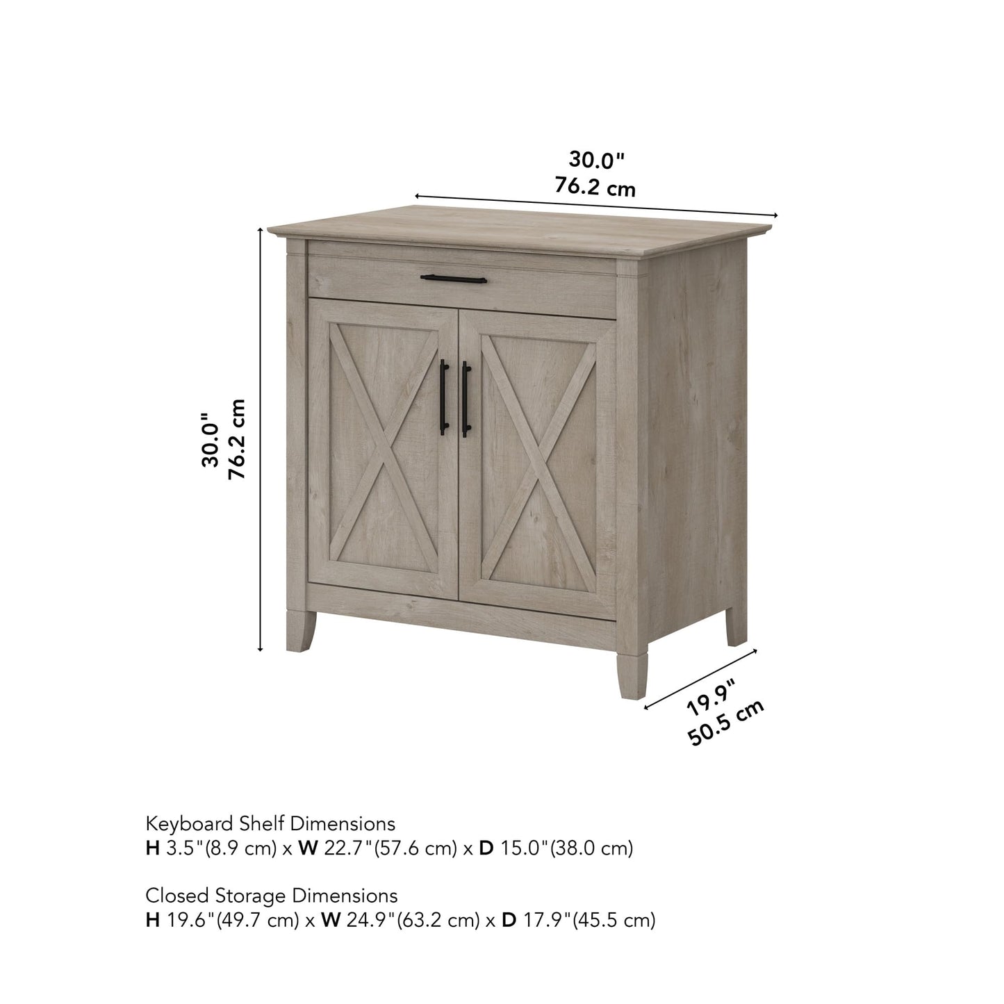 Bush Business Furniture Key West Secretary Desk with Keyboard Tray and Storage Cabinet, 30W x 20D, Washed Gray - WoodArtSupply