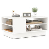 Giantex Coffee Table with Storage, Rectangle Accent Sofa Table with Shelf & Elevated Base, 2-Tier Modern Cocktail Table, Geometric Center Table for Living Room, Reception Room, Lounge, White Giantex