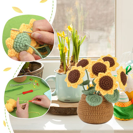 kgxulr Crochet Kit for Beginners, Sunflower Crochet Kit Beginner Crochet Starter Kit for Complete Beginners Adults, Crocheting Knitting Kit with Step-by-Step Video Tutorials (Sunflower) kgxulr
