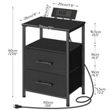 HOOBRO Nightstand with Charging Station, Bedside Table with LED Lights and 2 Fabric Drawers, End Table with Outlets and USB Ports, Small Night Stand for Bedroom, Black BB118UDBZ01 HOOBRO