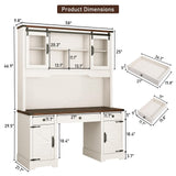 Hlivelood 76" Height Farmhouse Desk with Sliding Door Hutch, Wood Office Executive Workstation Computer Desk with Charging Station, Drawers and Storage Cabinet, for Work, Sturdy, Game, Rustic White Hlivelood