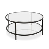 Henn&Hart 36" Wide Round Coffee Table with Glass Top in Blackened Bronze, Modern coffee tables for living room, studio apartment essentials Henn&Hart