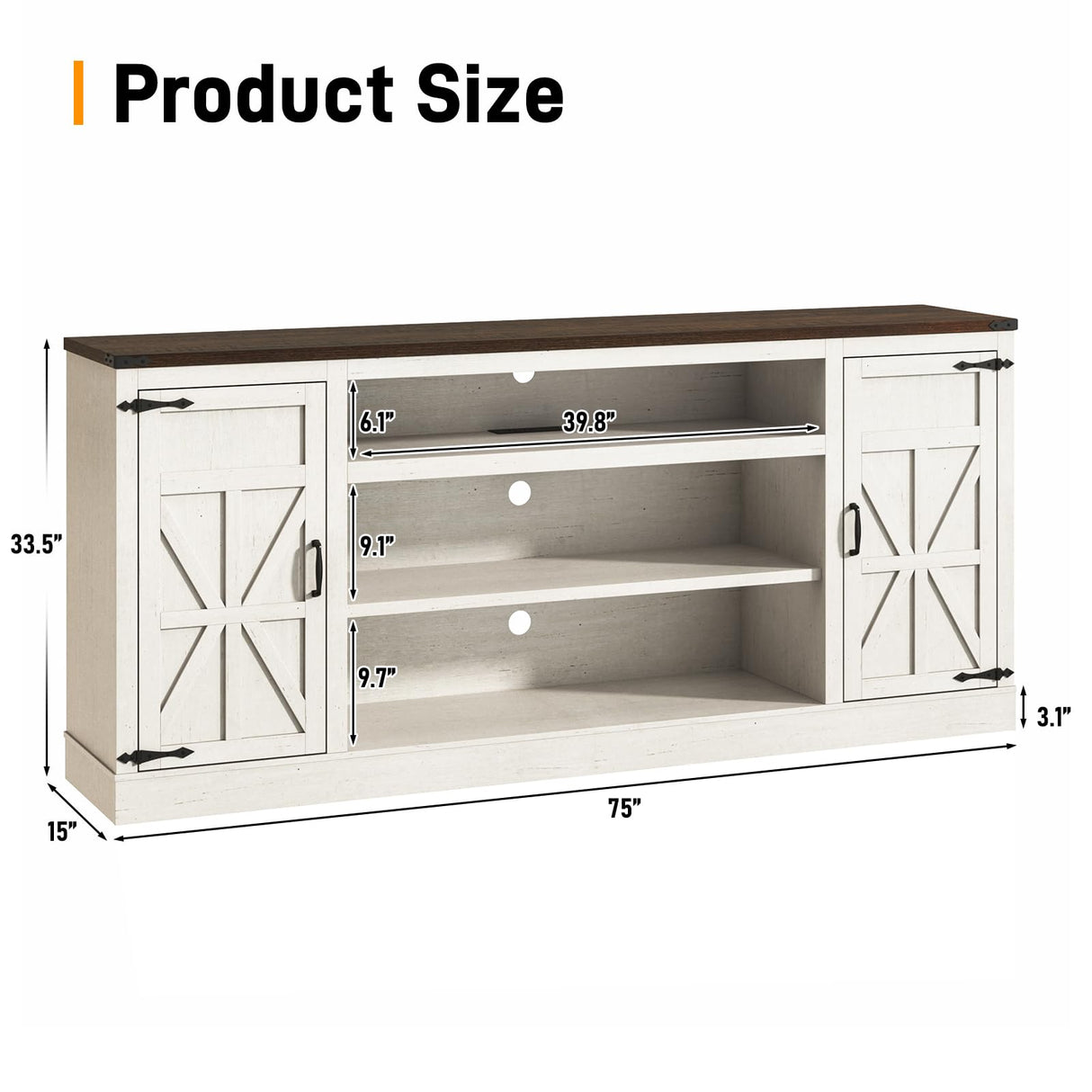 Hlivelood 75" Farmhouse TV Stand with Power Outlets for 85 Inch TVs, 33" Tall Entertainment Center with Storage Cabinets w/Adjustable Shelves, Rustic Large TV Media Console, Rustic White Hlivelood