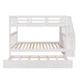 Harper & Bright Designs Full Over Full Bunk Beds with Twin Size Trundle and Stairs, Wood Bunk Bed with Storage Shelves and Guard Rail, Full Size Bunk Bed Frame for Kids, Teens, Adults (Full, White) Harper & Bright Designs