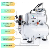 T TOGUSH Airbrush Kit with Air Compressor, 15 Color Airbush Paint, Gravity Airbrush And Siphon Airbrush, 1/6 HP Quiet Air Compressor with 3L Tank, Airbrush for Model Hobby Craft DIY Painting T TOGUSH