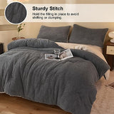 LLanCL 3D Jacquard Design Comforter Set, Ultra-Soft Warm Queen Size Sherpa Fur Plush 3-Pieces Sets Luxury Cozy Bedding with 2 Pillowcases (90"x90", Grey) LLanCL