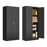 Polup 60 Inch Tall Pantry Cabinet, Metal Kitchen Storage Cabinet with Doors and Shelves, Black Cupboard for Food Storage, Freestanding Cabinet for Living Room, Dining Room - Assembly Required Polup