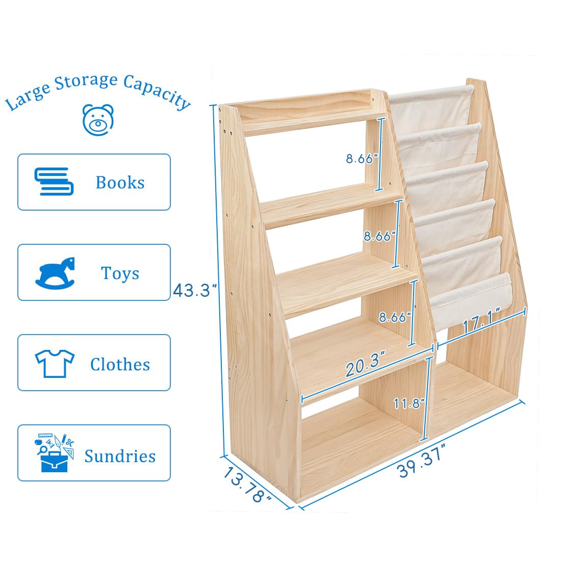 MORIMOE Solid Wood Kids’ Bookshelf & Toy Organizer – Eco-Friendly Multi-Purpose Storage Solution for Playrooms and Classrooms - WoodArtSupply