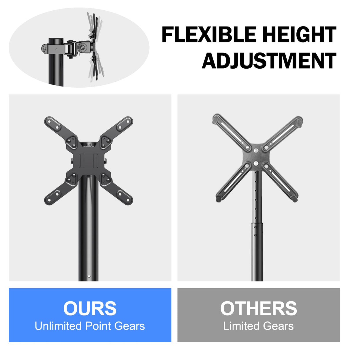 XINLEI Mobile TV Carts, Rolling TV Stand on Wheels for 13-50" Flat/Curved TVs Height Adjustable 30° Tilt Floor TV Stand Portable Monitor Stand Holds up to 44lbs Max VESA 200x200mm ML1350 XINLEI