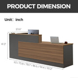 Anzhap L-Shaped Reception Desk with Counter, Modern Front Desk Checkout Counter with Drawer, Storage Cabinet, Keyboard Tray for Office, Salon, Lobby (Walnut + Iron Gray/Right, 94" L*24" W*41" H) Anzhap