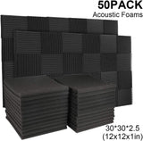 Burdurry 50 Pack Acoustic Panels Soundproof Studio Foam for Walls Sound Absorbing Panels Sound Insulation Wedge for Studio, 1" X 12" X 12" (Black) Burdurry