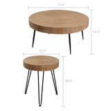 RUSTOWN Farmhouse Round Coffee Table Set of 2, Cocktail Table Set, Modern Circle Natural Wood Finsh Side and End Table Sets for Living Room(Helical, Natural) RUSTOWN