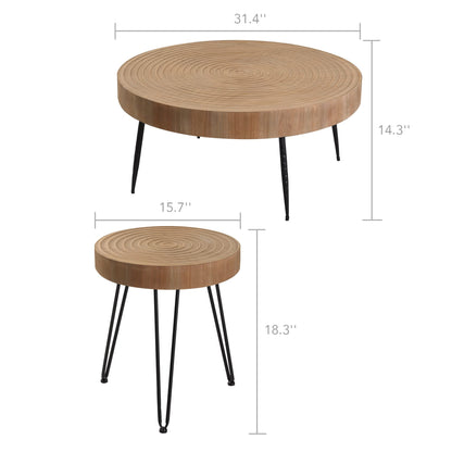 RUSTOWN Farmhouse Round Coffee Table Set of 2, Cocktail Table Set, Modern Circle Natural Wood Finsh Side and End Table Sets for Living Room(Helical, Natural) - WoodArtSupply