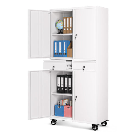Garvee Metal Storage Cabinet, 73 Inch Garage Storage with Locking Doors and Adjustable Shelves, Heavy Duty Tool Cabinet with 2 Drawers Garvee