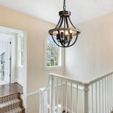 Threebro Chandeliers，Farmhouse Ceiling Chandelier Wood Black Modern Rustic Hanging Pendant Light Fixture with Chain for Dining Room Living Room Entryway Kitchen Island Bedroom Foyer Lighting（4-Light） Threebro