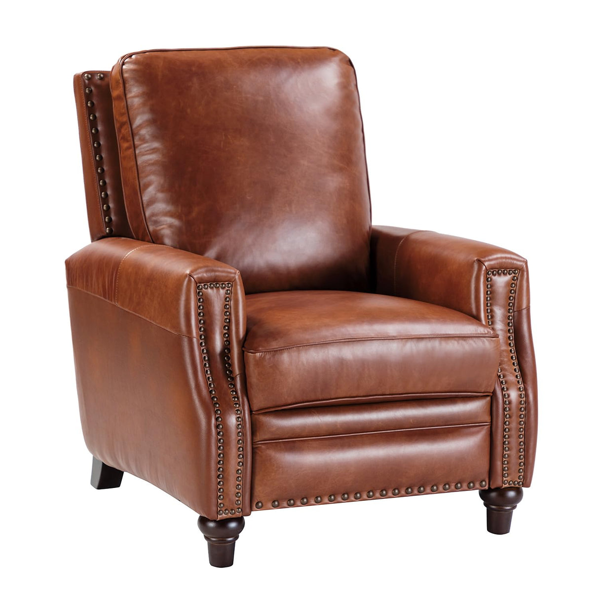 HULALA HOME Genuine Leather Recliner Chair, Classic Push Back Recliner Armchair with Thick Seat and Backrest (Saddle) HULALA HOME