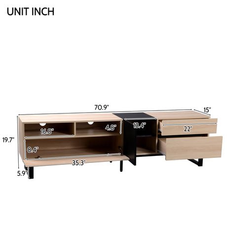 Virubi Modern TV Stand with 3 Cabinets & Open Shelves, Minimalist Wooden Entertainment Center for TVs Up to 80”, Sturdy TV Console for Living Room Bedroom Decor (Wood) Virubi