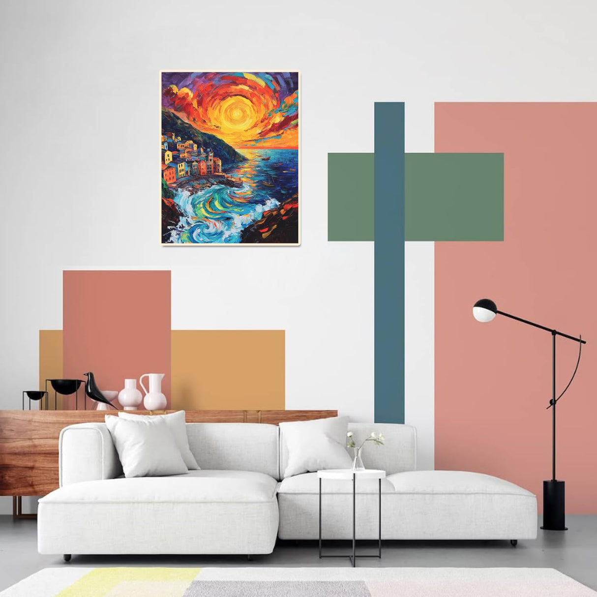 Sunset Paint by Numbers Kit for Adults Beginner Cinque Terre Italy Oil Painting Kit Adult Paint by Number Kits on Canvas DIY Painting for Beginners Art by Numbers for Gifts Home Wall Decor 16x20 Inch﻿ obterie